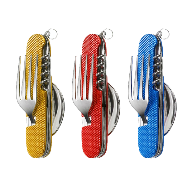 Couvert multifonction 4 en 1 (Fourchette, Couteau, Cuillère, Ouvre Bouteille)