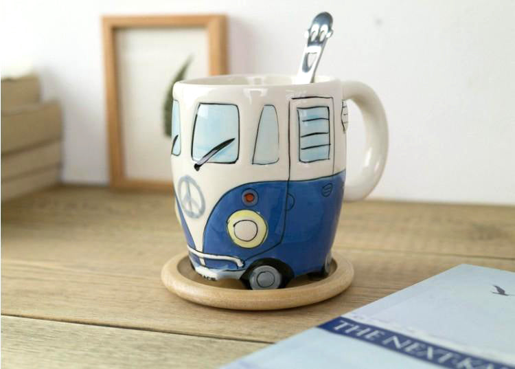 Mug - Tasse à café - Voiture - Vintage - Blauw - Flammes - Mugs - 350 ML -  Tasse 