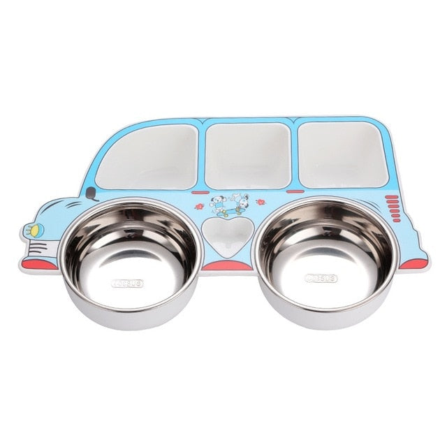 Assiettes Enfant En Forme De Voiture - Lot De 4 Plateaux Compartimentés | Plastique PP, Lavable Au Lave-vaisselle | Vert Clair