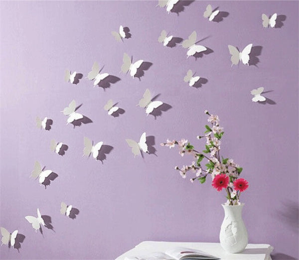 Papillons blancs sur mur violet stickers muraux 3D chez Cuisine au Top