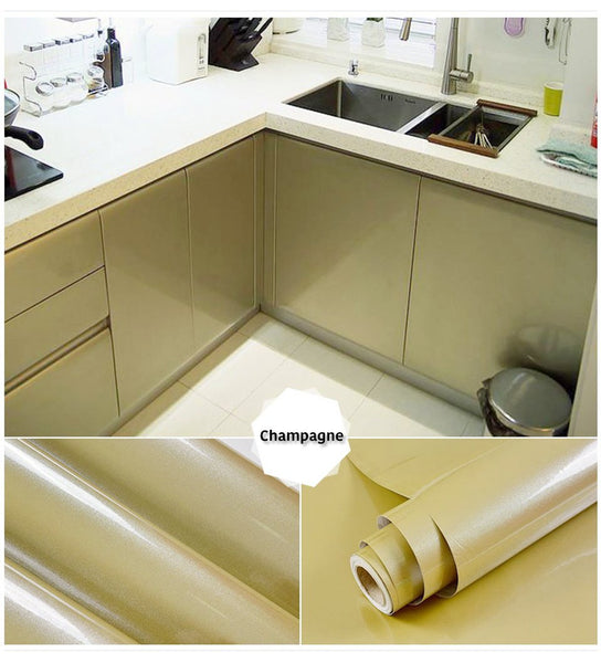 Vinyle adhésif brillant couleur champagne pour relooker la cuisine