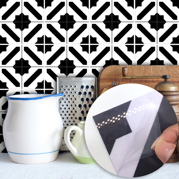 Crédence Adhésive Faïence Arabe, Noir et Blanc - Stickers Déco Cuisine