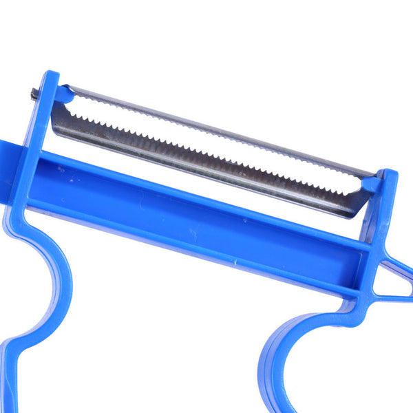 Éplucheur bleu découpe le chou, tranche le fromage, fait des rubans ou émince