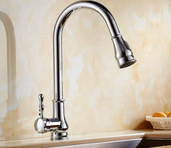 Robinet mitigeur de cuisine avec douchette, style ancien, couleur chrome