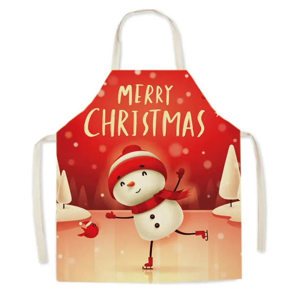 Tablier de cuisine en lin - Bonhomme de neige qui fait du patin à glace à Noël
