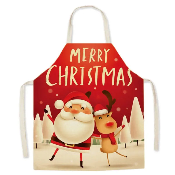 Tablier de cuisine en lin - Père Noël avec son Renne