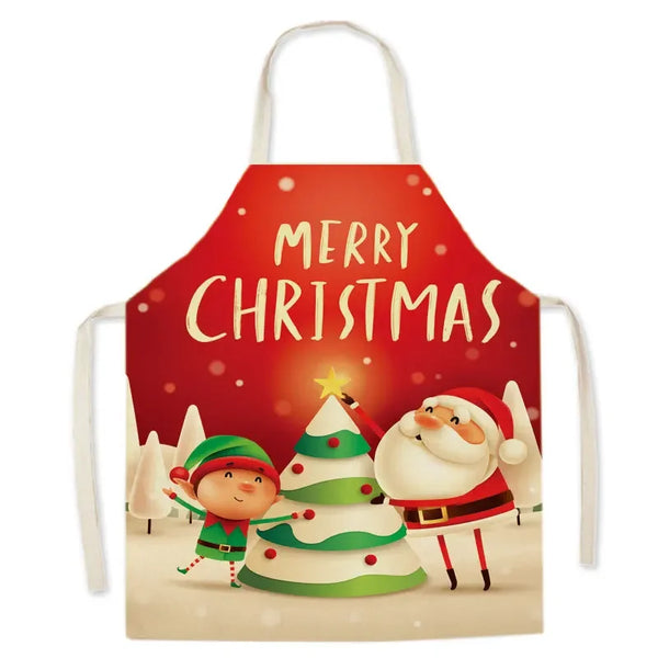 Tablier de cuisine en lin - Papa Noël et Lutin