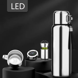 Thermos Inox Argent Isotherme avec Affichage de Température - Grande Capacité