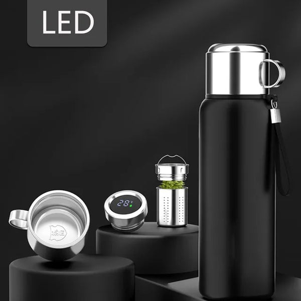 Thermos Inox Noir Isotherme avec Affichage de Température - Grande Capacité