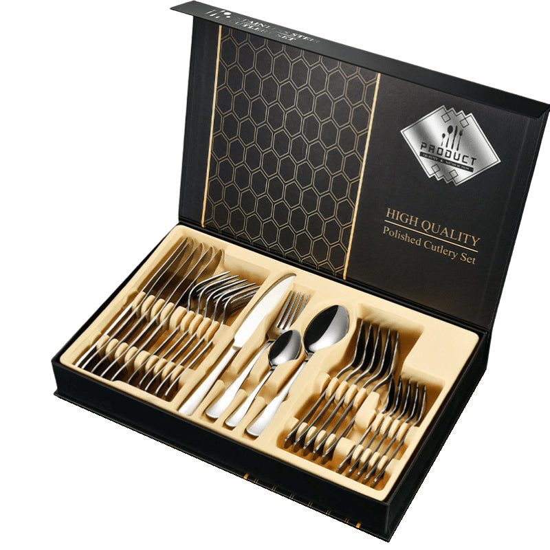 BUGATTI, Glamour, Ensemble de 24 Couverts en Acier Inoxydable 18/10 et poignée Rouge. Ensemble de Couverts 6 Personnes composé de 6 cuillères, 6 fourchettes, 6 Couteaux et 6 cuillères à café