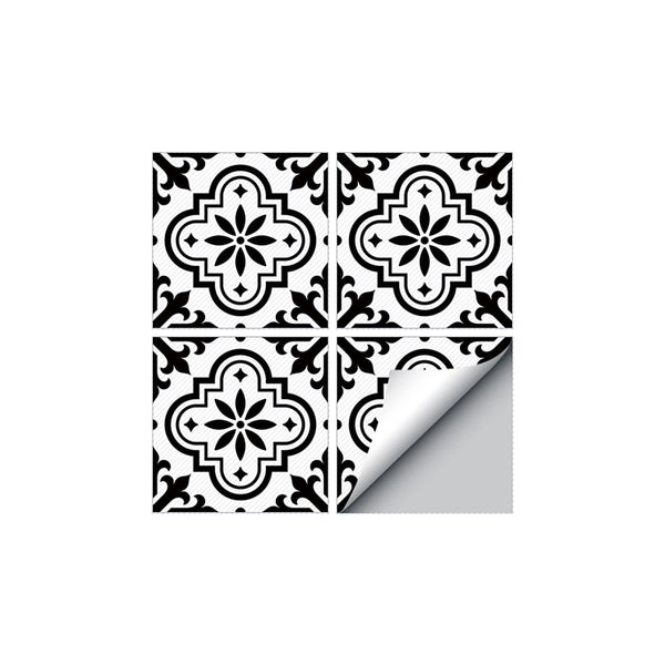 Carrelage auto-adhésif arabesques noir et blanc