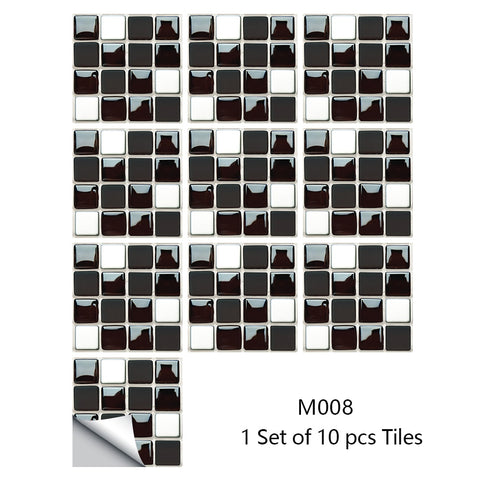 Crédence adhésive mosaïque (Lot de 10), couleur noir, blanc, gris
