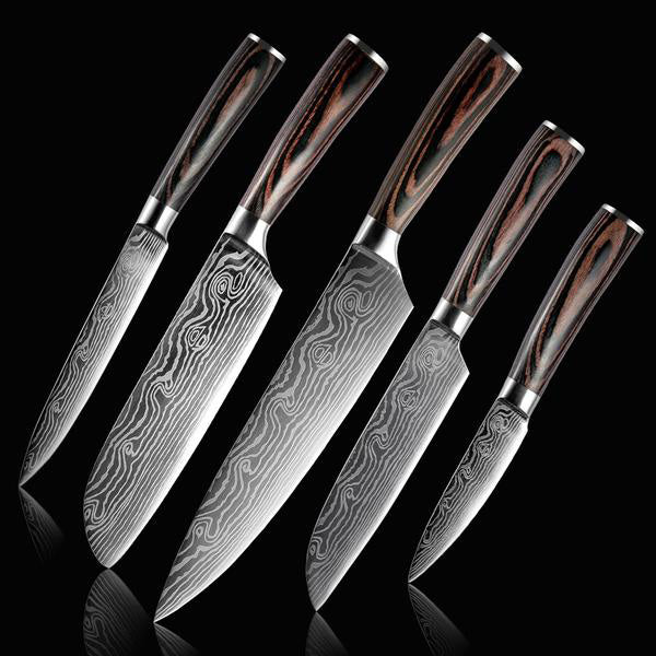 Couteau De Cuisine Japonais - Lame Acier Inoxydable, Manche Bois - Neuf