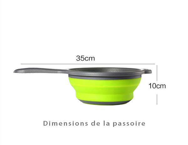 Dimensions de la passoire rétractable (couleur vert)