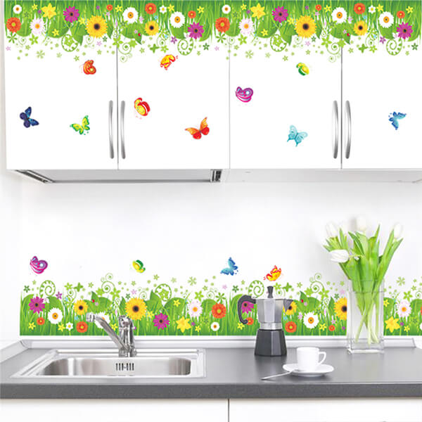 Sticker mural, Fleurs, Papillons
