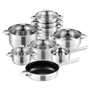 Baumalu Batterie 9 Pièces Inox Avec Couvercles Verre - Compatible Induction Et Tous Feux