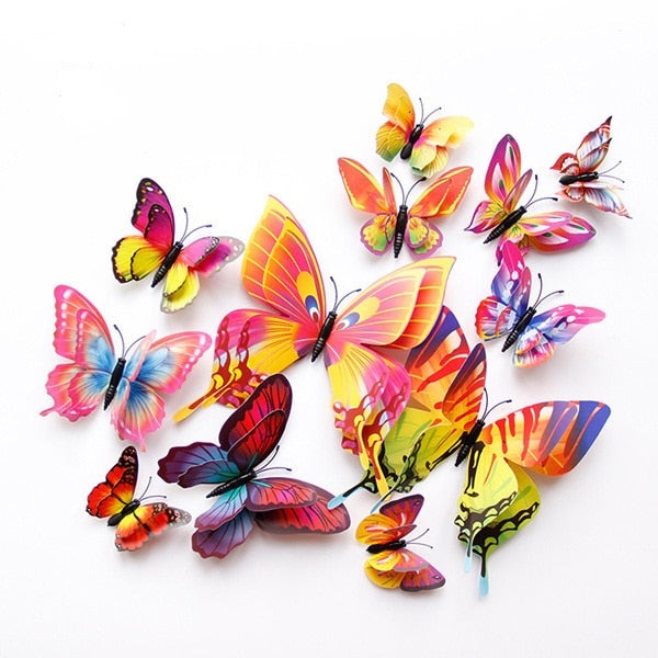 12 pièces 3D papillon autocollant mural sur le mur – Grandado