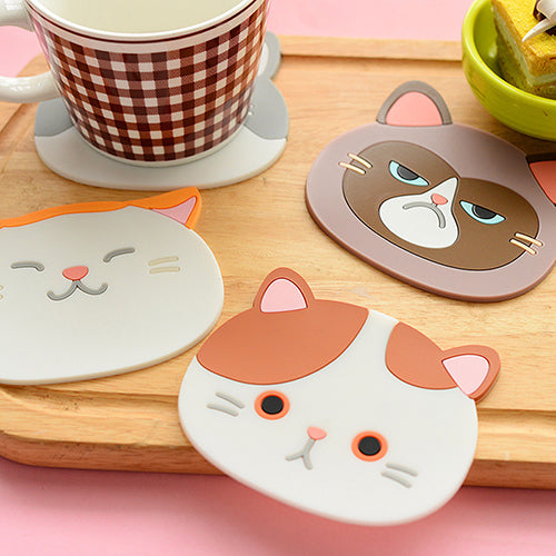 Lot De 4 Dessous De Verre Tressés Main - Motif Chat Mignon - Coton - Anti-Taches & Isolant - Décoration Maison/Bureau