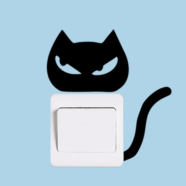 sticker interrupteur chat noir yeux malins
