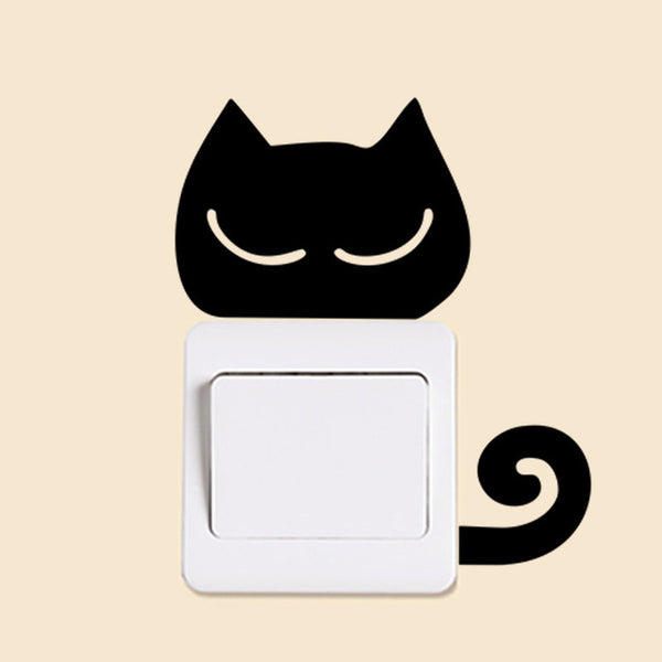 sticker interrupteur chat noir yeux fermés