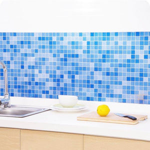 Adhésif crédence de cuisine bleu, mosaïques, étanche 45 x 200cm