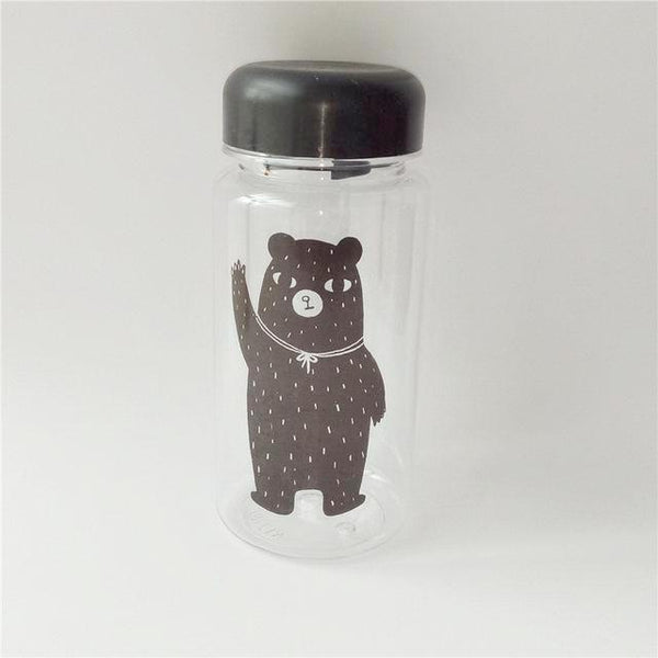 Dessin ours noir sur la bouteille d'eau fashion