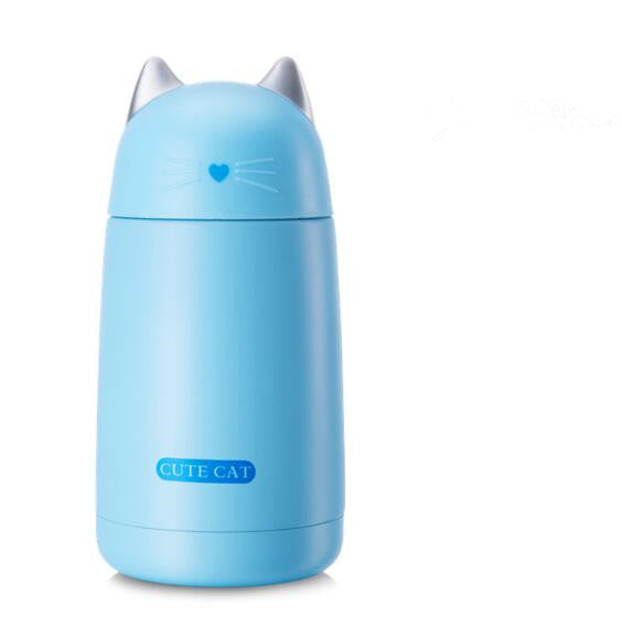 Bouteille isotherme bleue en forme de chat