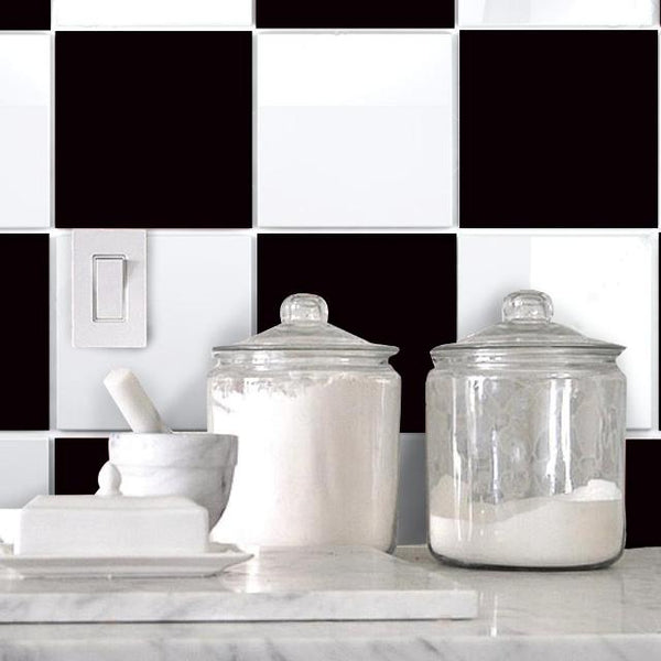 Stickers damier noir et blanc 20x20cm - Crédence de cuisine