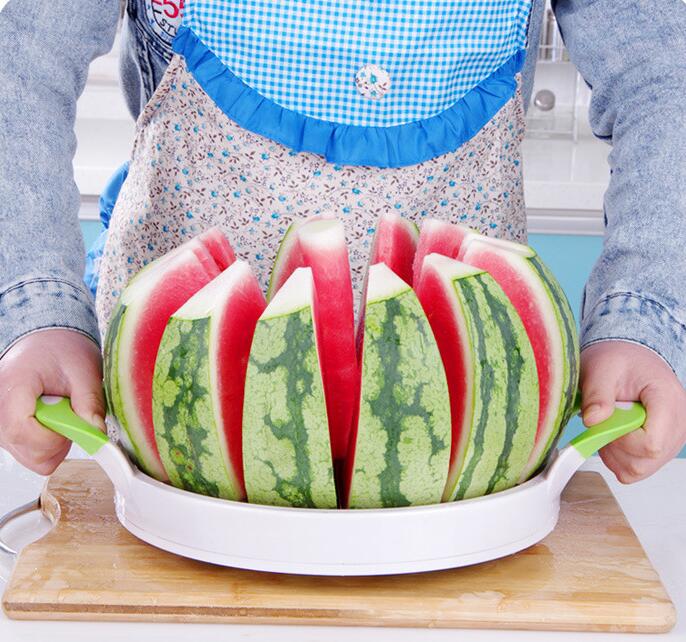 Coupe - pastèque moulin à vent en acier inoxydable coupe - pastèque cube  coeur fruits et légumes outil de cuisine (vert) 27 * 3 * 7,5cm 