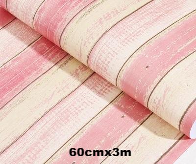 Papier adhésif bois vintage rayures rose et crème