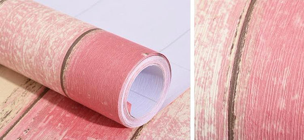 Papier adhésif rose pastel, planches de bois vintage