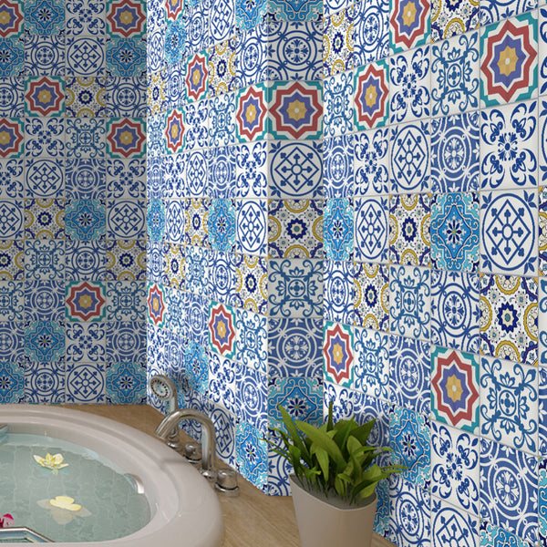Carrelage adhésif mur de cuisine style méditerranéen (couleur bleu)