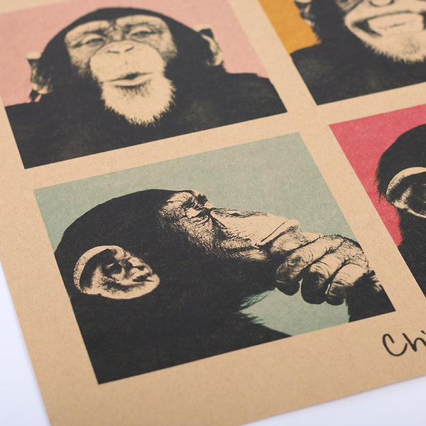 Chimpanzé pensif sur fond bleu - Poster Vintage chez Cuisine au Top
