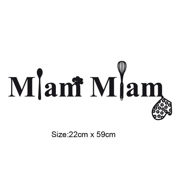 Dimensions du sticker mural de cuisine "Miam miam"