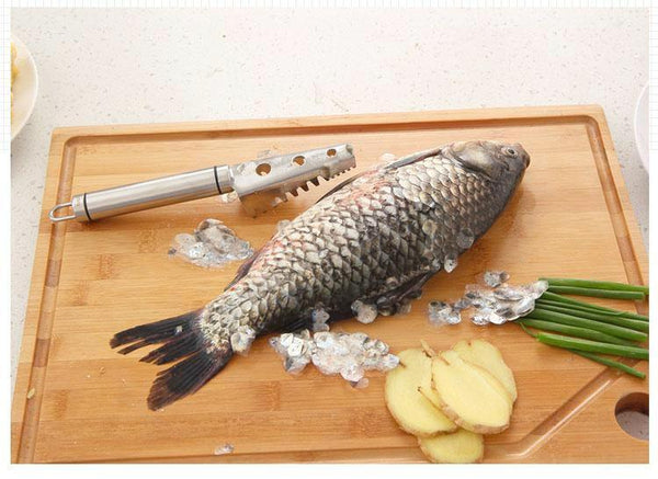 poisson écaillé avec accessoire en inox