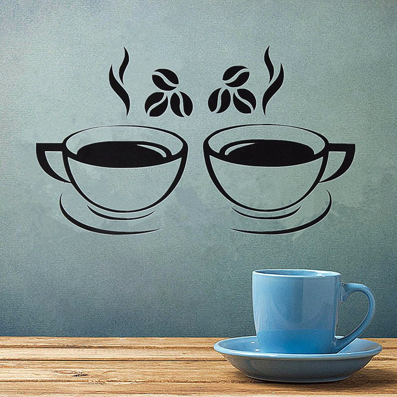 Stickers Muraux Noirs Double Tasse de Café pour décorer la Cuisine