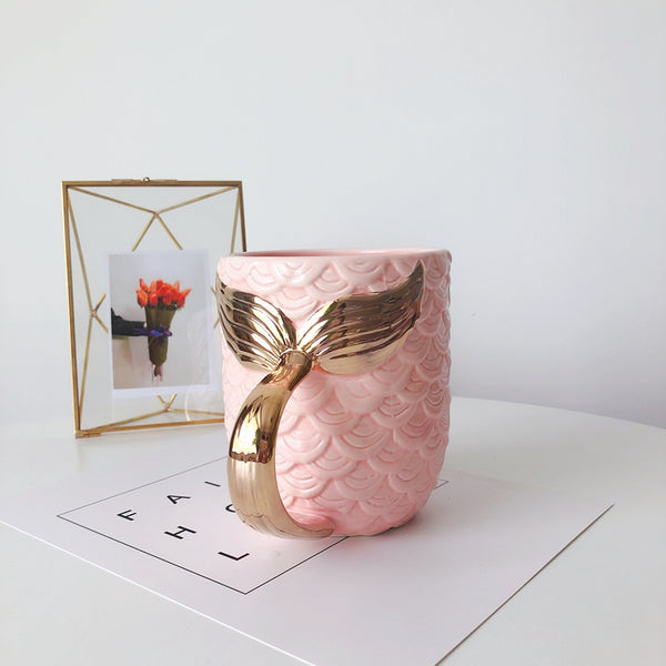 Mug rose et or sirène - cadeau pour femme