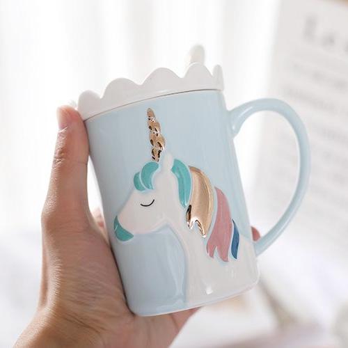 Mug licorne avec couvercle cuillère 3d mignon café thé tasse couple tasse  tasse cadeau d'anniversaire (cœur de chat430 ml)
