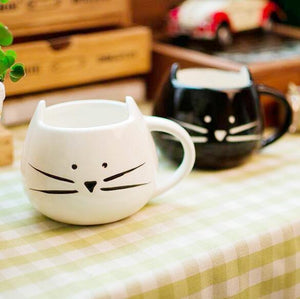 Mug tête de chat mignon (mug noir ou blanc) - Mug en céramique pour le café