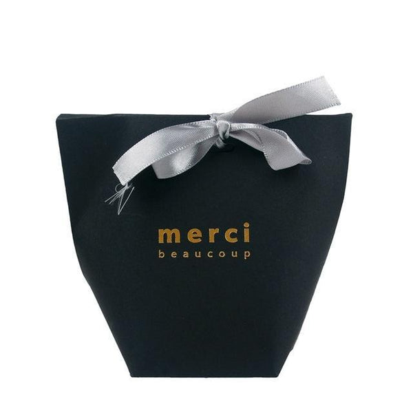 Boîte à gâteau noire "merci beaucoup" écrit en or (mariage)