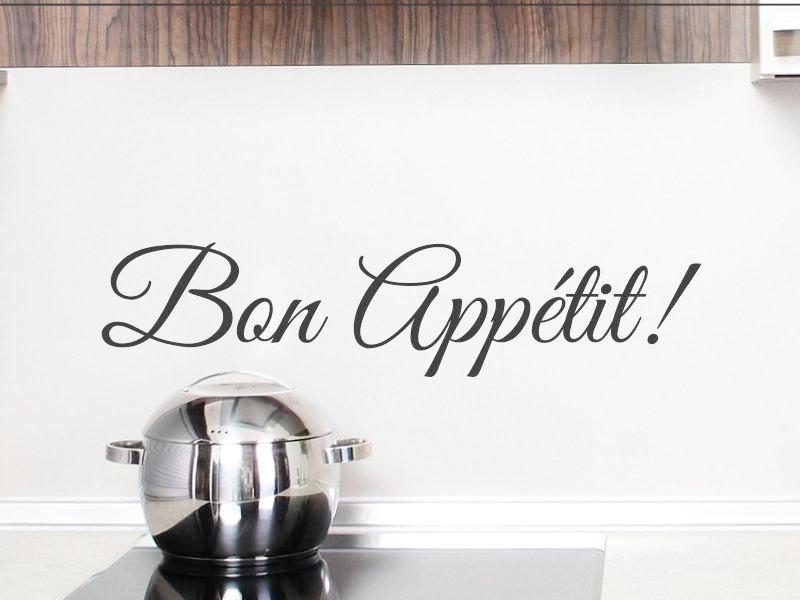 Autocollant Mural "Bon Appétit" Noir, 14cmx60cm - Déco Cuisine