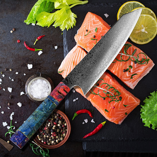 Couteau de Chef Nakiri 67 couches, acier de Damas japonais