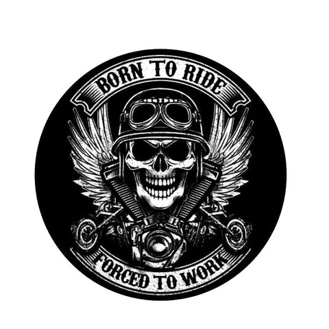 Stickers motard BORN TO RIDE - Tête de mort biker, 12cm