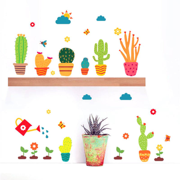 Stickers muraux cactus et fleurs multicouleurs - Cuisine au Top